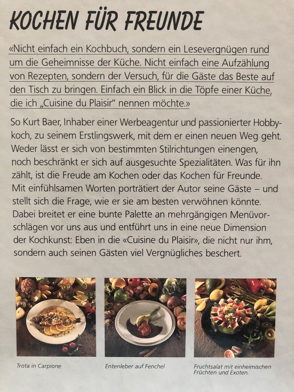 Libri: Kochen für Freunde - Kurt Baer – Usato da Pfäffikon ZH venduto da Wacardo 1
