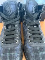 Baskets montantes Gucci homme motif écossais cuir noir ta...