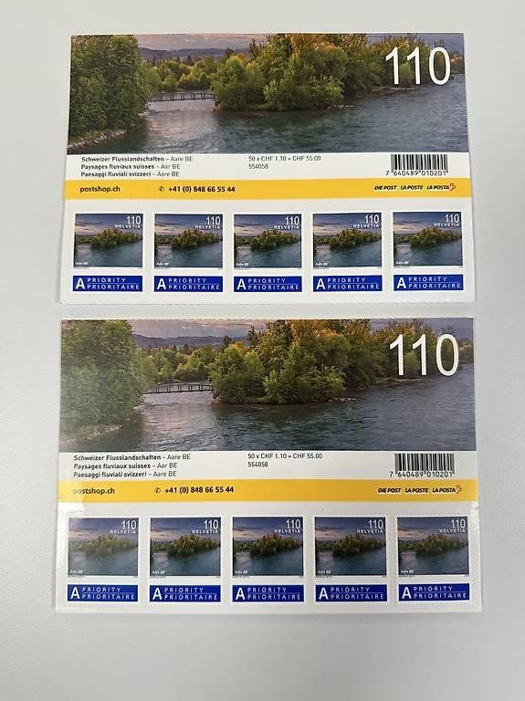 Alle Briefmarken: 100x CHF 1.10.- Post Briefmarken «Aare» – Gebraucht aus Belp von Frankatur-Bern