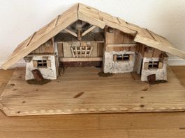 Handgemachte Krippenstall-Deko für Weihnachten, Holzhaus 50c
