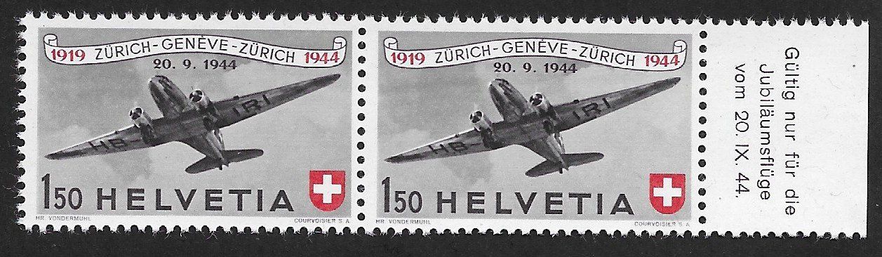 Tutti i francobolli: 1944: Flugpost Duglas-DC3 Nr.F40  in Paar ** – Usato da Walperswil venduto da Tcheidi