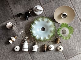 Lampen-Teile, Glas-Schirme, Opalglas-Schirm, antik.