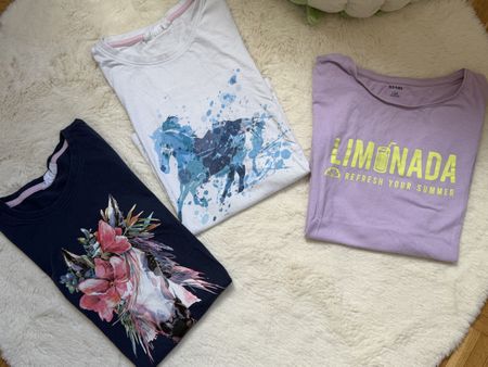 Lot de 3 T-shirts Fille taille 140 avec Motifs Estivaux!