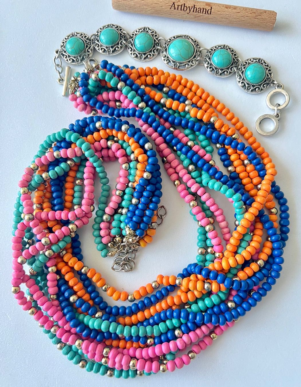 Altri gioielli: 12 Strang Statement-Kette & Ethno-Armband - Boho Beach Set – Usato da Ruswil venduto da artbyhand