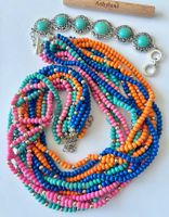 12 Strang Statement-Kette & Ethno-Armband - Boho Beach Set