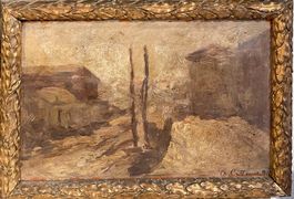 Dipinto antico, olio su tavola, campagna, Cattaneo