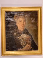 Altes Antikes Gemälde einer Frau mit Hut