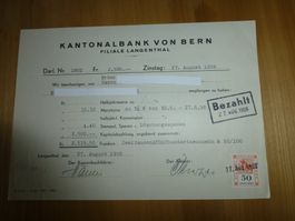 Langenthal, Kant.bank, Filiale Langenthal Gebüh.marken 1958