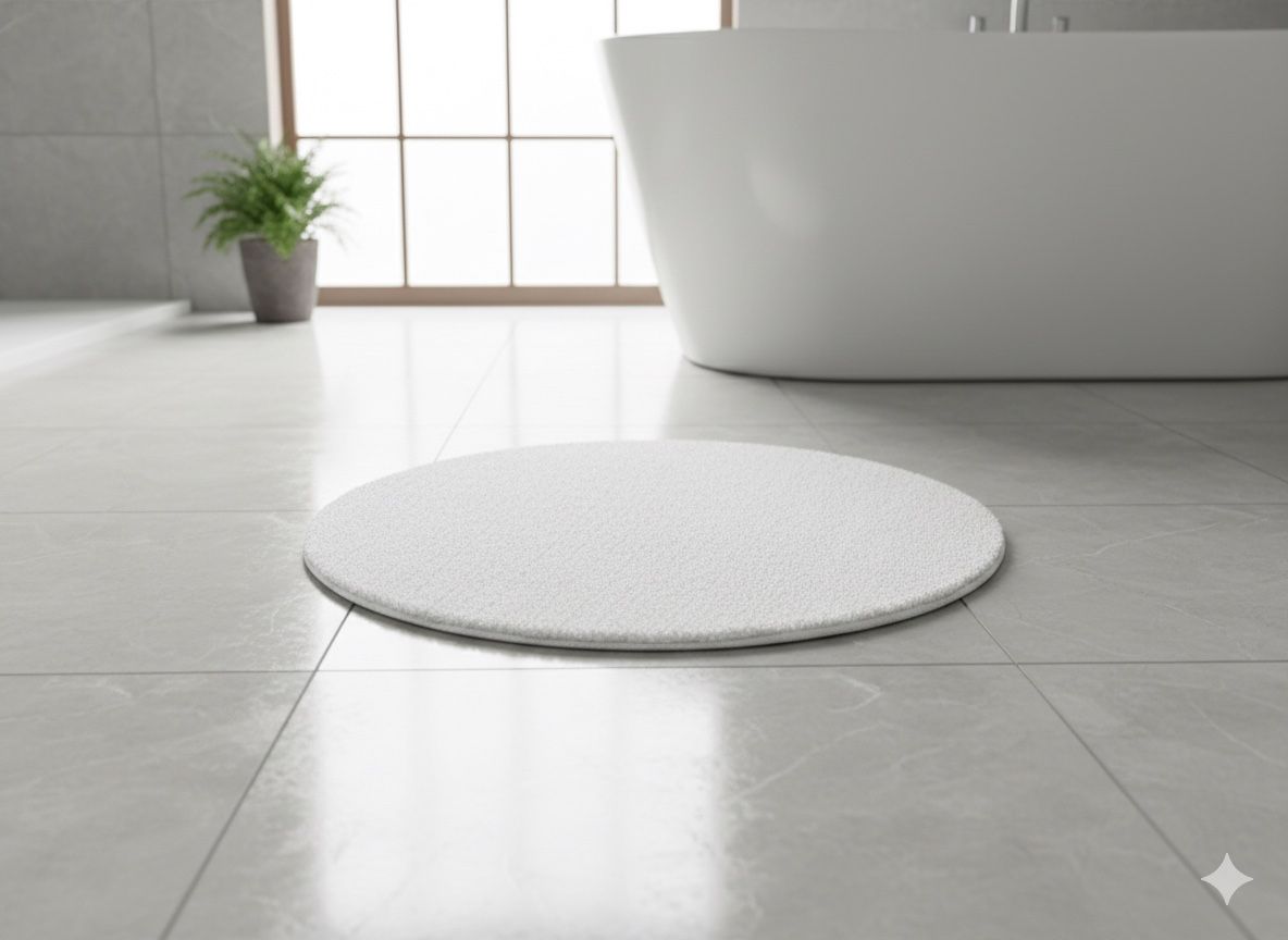 Conforama Tappeti: Round Bathroom Rug, White, Soft & Absorbent, Conforama – Usato da Kloten venduto da filipabyana 1