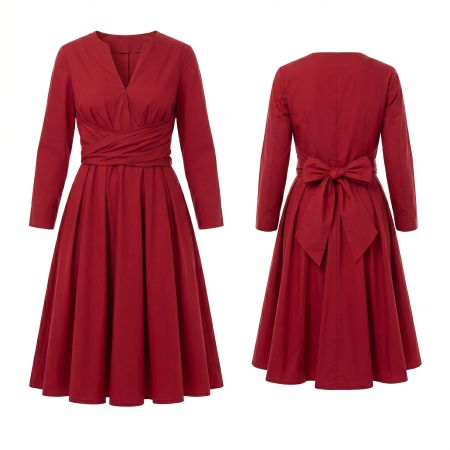 Robe rouge taille S manches longues style avec nœ...