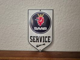 Emailschild Saab Service Werkstatt Logo Emaille Schild Retro