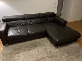 Leder Ecksofa dunkelbraun mit Schlaffunktion & Bettkasten