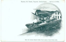 LITHO Payerne FABRIK NESTLÉ Milch-Transport, Fuhrwerk, Bahn