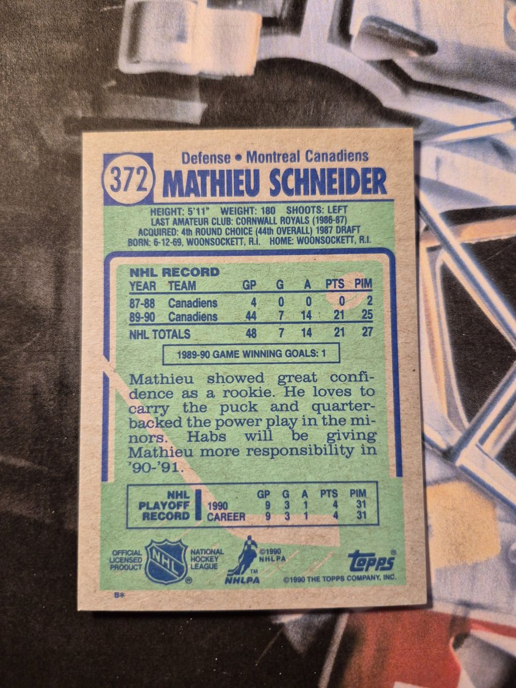 NHL Carte collezionabili: NHL Mathieu Schneider Montreal Canadiens – Usato da Treiten venduto da Sauber73 1