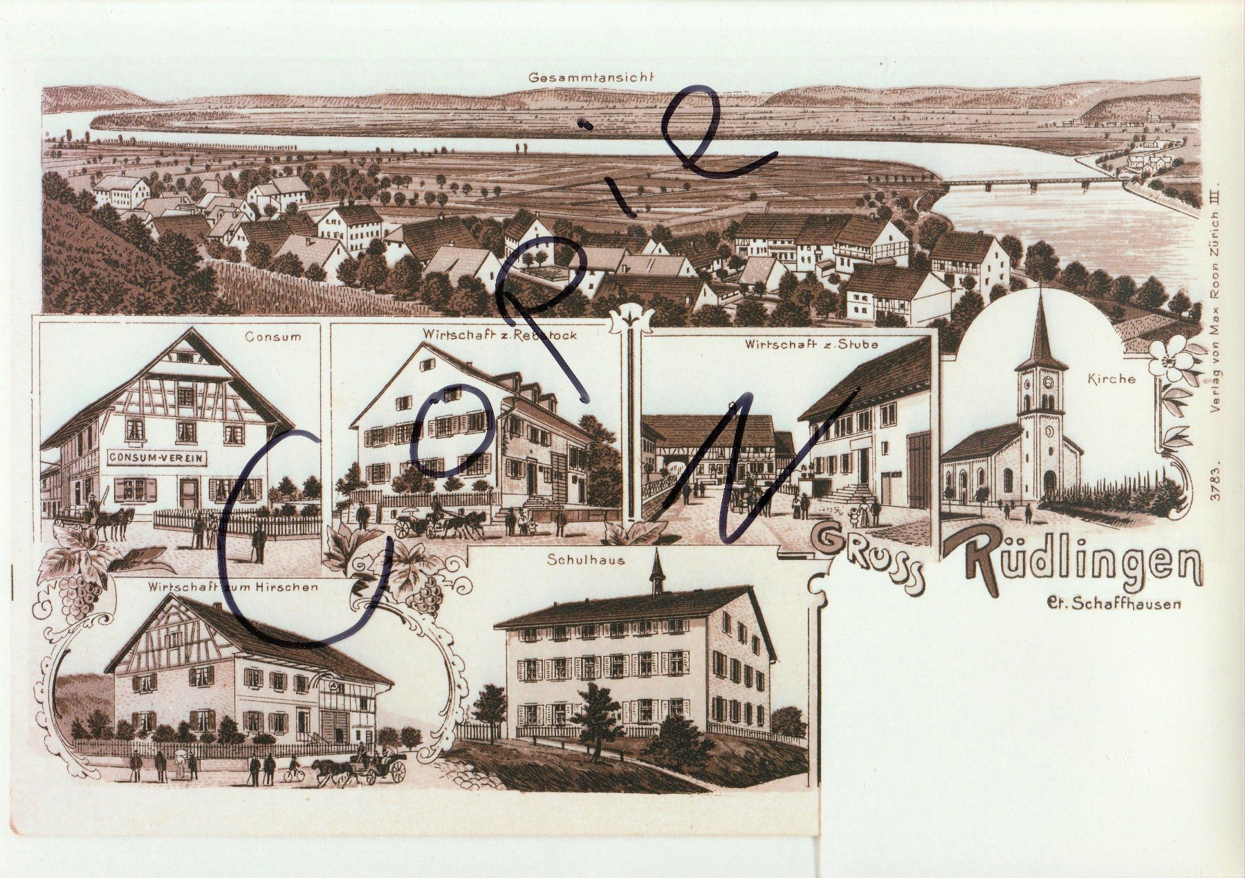 Ansichtskarten: Rüdlingen - (um 1900) – Gebraucht aus Fällanden von Blausegelfliege
