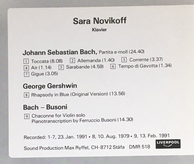 CD: Sara Novikoff - Bach / Gershwin / Busoni – Usato da Grüningen venduto da azulamarillo 1