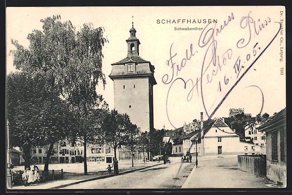 Ansichtskarten: Schaffhausen, Schwabenthor mit Passanten – Gebraucht aus Berlin von bartko-reher
