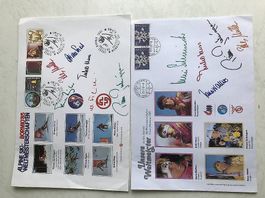 Briefmarken mit originalen Unterschriften / Skirennfahrer
