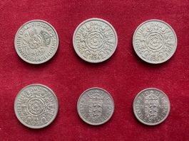 Grossbritannien - 6 Umlaufmünzen (Schilling) 1948 - 1966