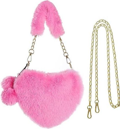 rosarote Plüsch Handtasche in Herzform mit goldiger Kette