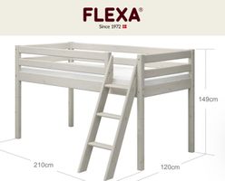FLEXA Halbhochbett 1.49m weiss mit Schrägleiter und Matratze