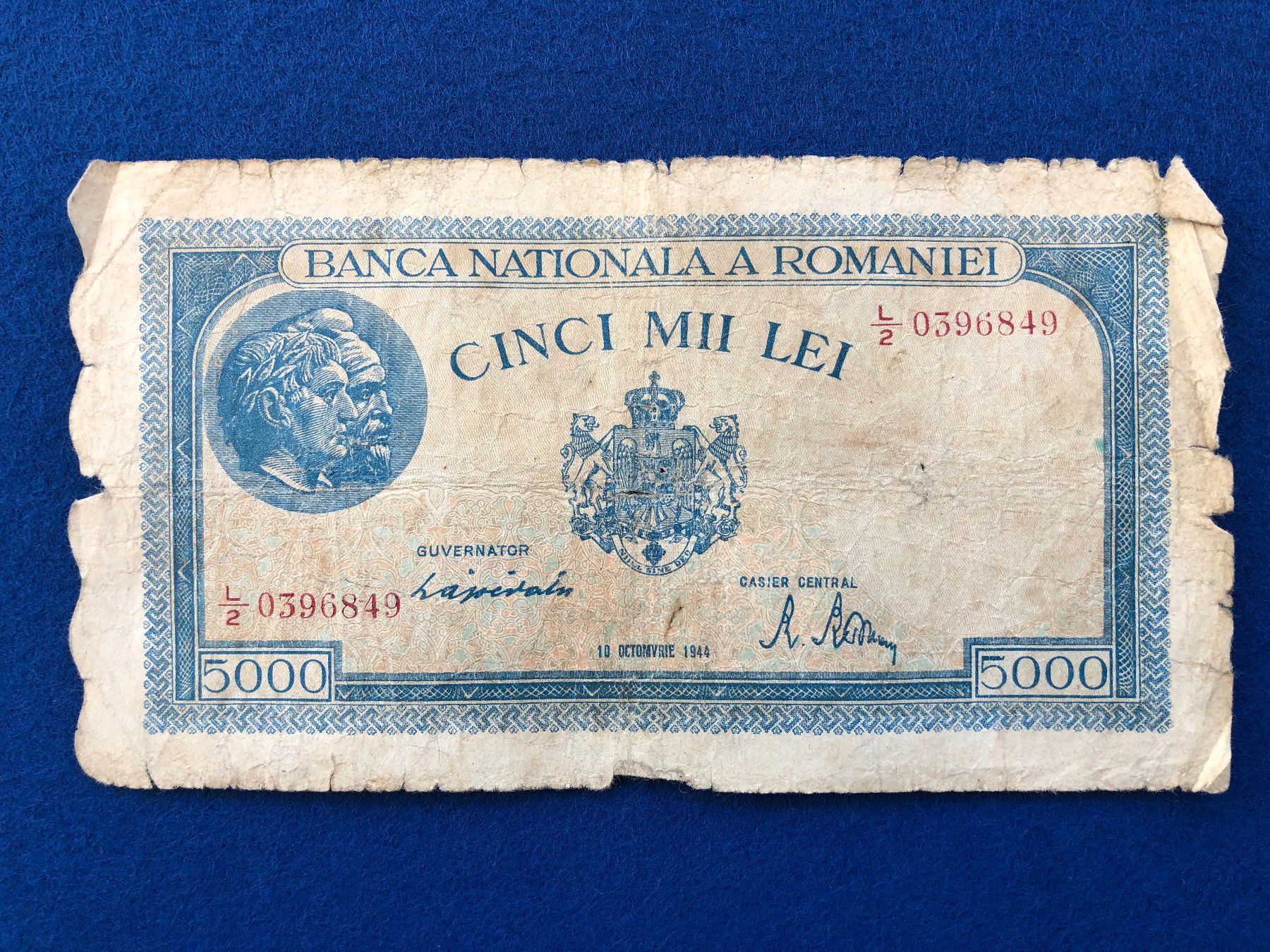 Banconote: Romania 1944 - Rumänien - 5000 Lei – Usato da Pfäffikon SZ venduto da Sieben77