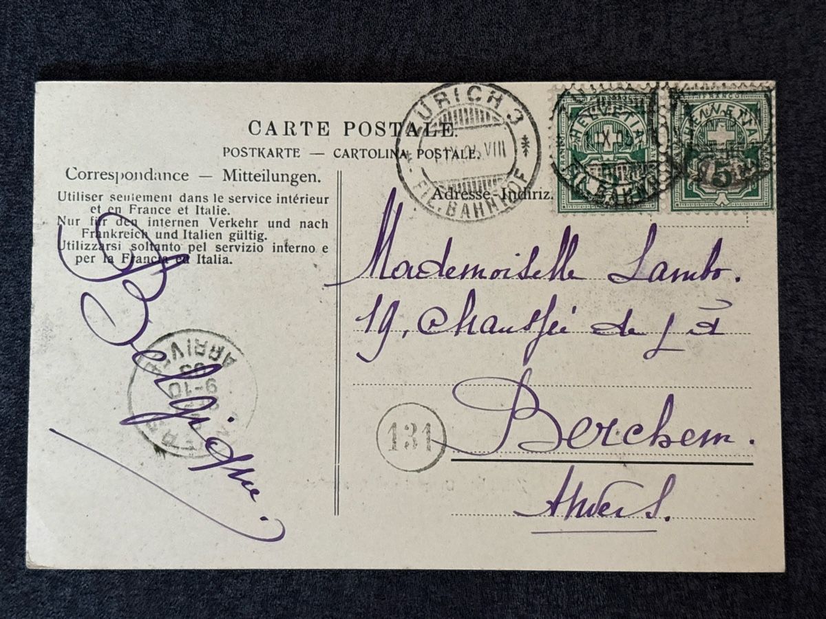 Cartes postales: Carte postale Zurich, 1910, état d'usage – D'occasion à Carouge GE par irma016 1