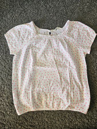 Bluse kurzarm weiss mit pinken Punkten, Grösse 164