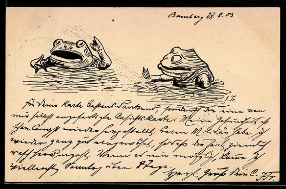 Cartoline postali: Handgemalt: Zwei Frösvche im Teich besp – Usato da Berlin venduto da bartko-reher