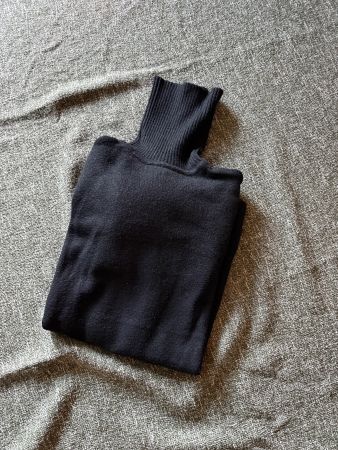 Maglione nero caldo invernale, collo alto, taglia S
