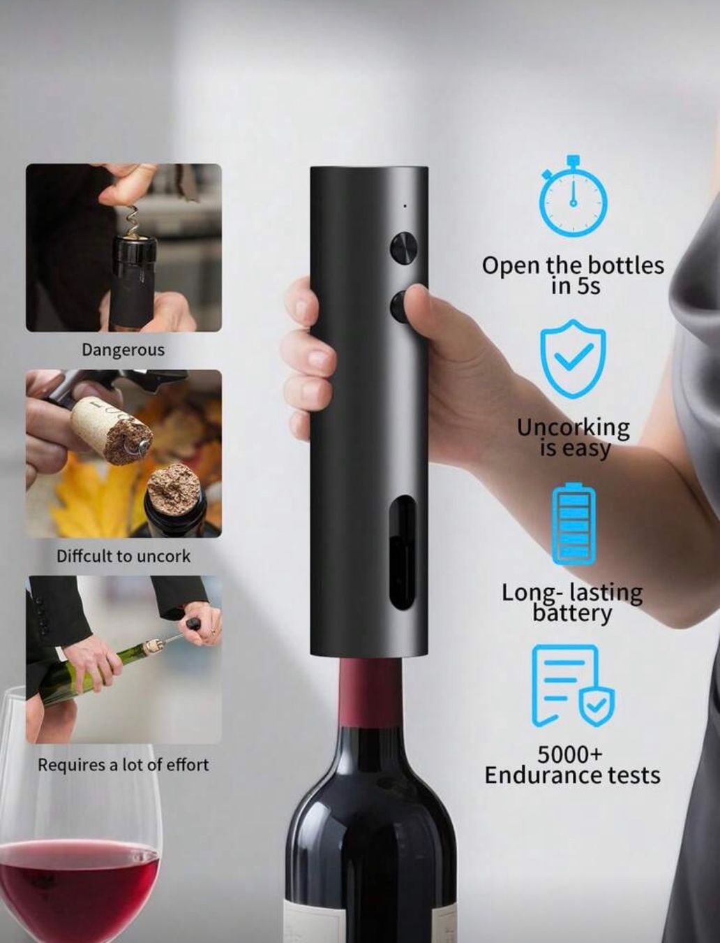 Apribottiglie & Tappi per chiusura: Elektrisches Weinöffner Set – Nuovo e nell'imballaggio originale da Emmenbrücke venduto da ShopDirect 1