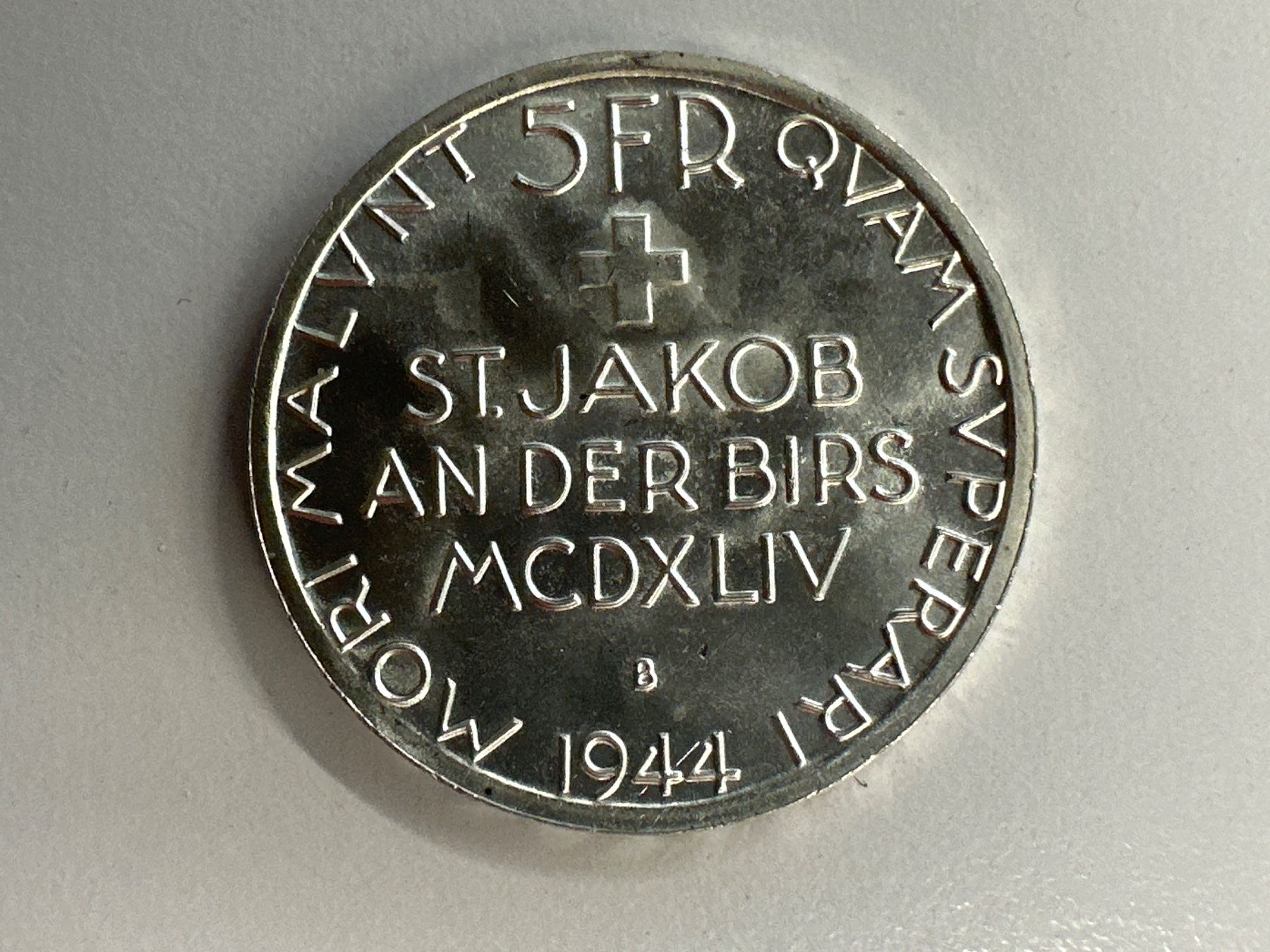 Tutti le monete: 5 Fr. Silber Schweiz St. Jakob 1944 – Usato da Herisau venduto da herau 1