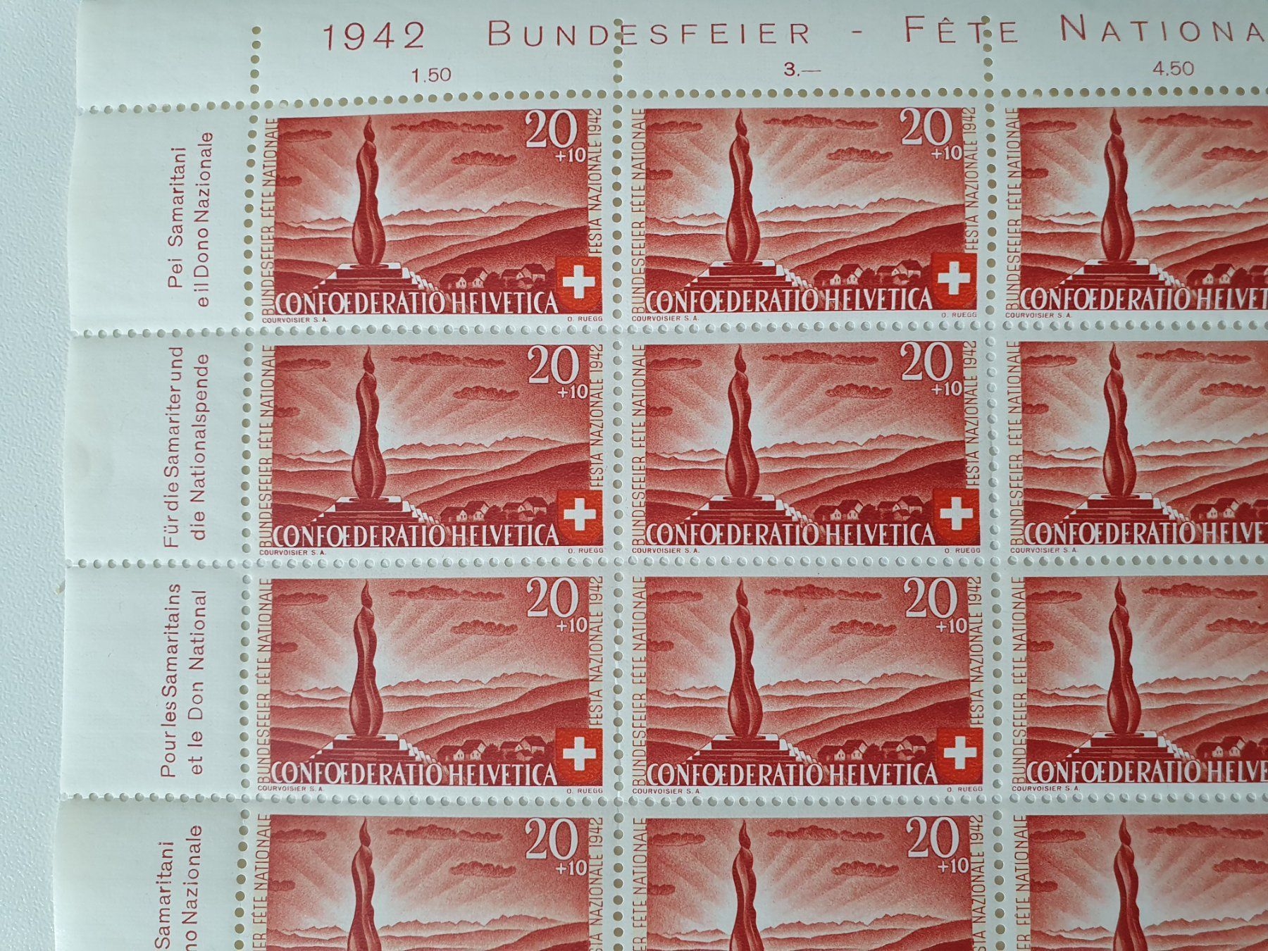 Alle Briefmarken: MARKEN-Bogen 1942 Wehrmännerdenkmal Forch – Neu (gemäss Beschreibung) aus Uster von Posaunus