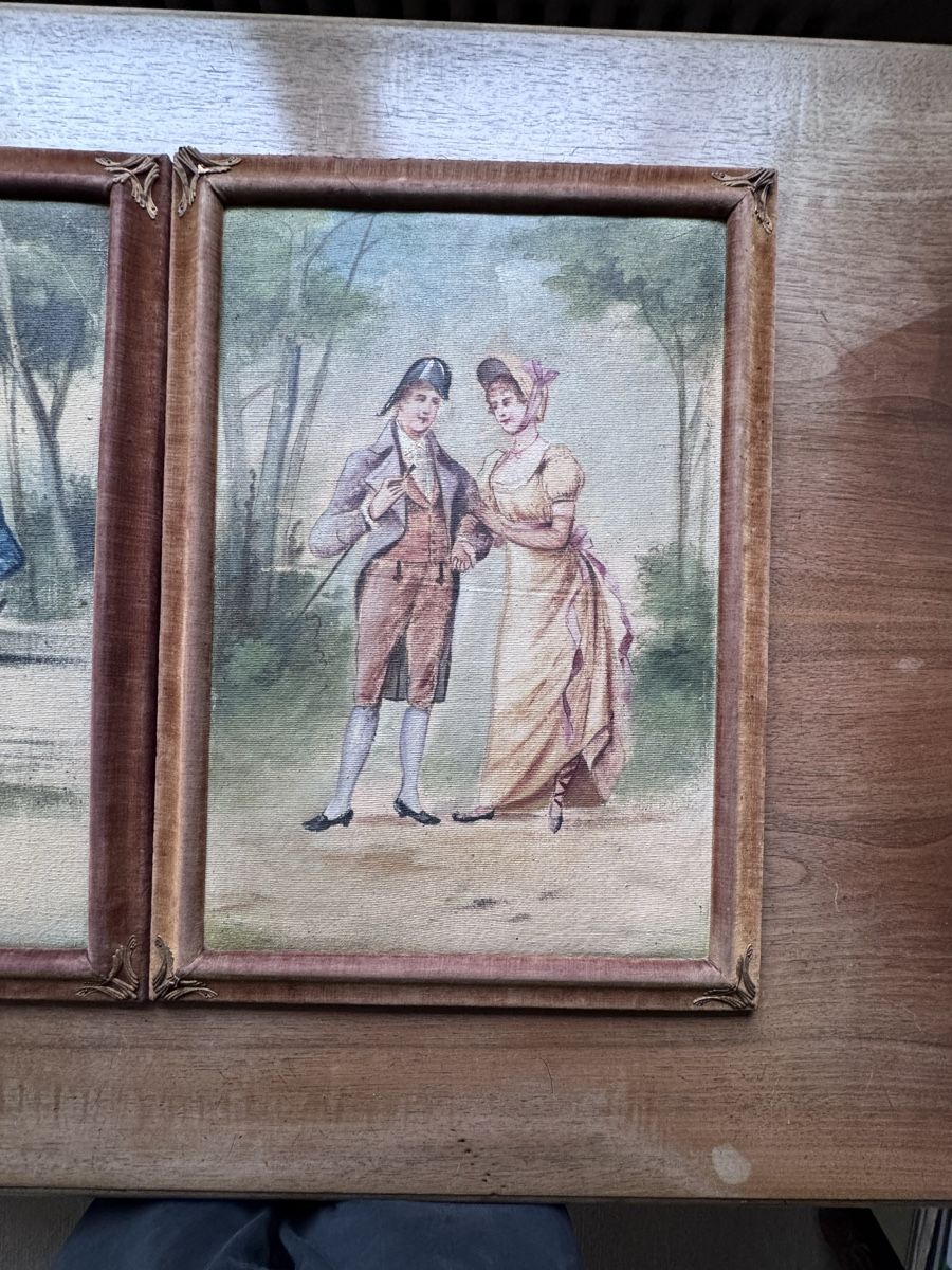 Foto & Immagini: 2 gestickte Bilder Dame und Kavalier Samtrahmen – Usato da Zürich venduto da 2013tg 2