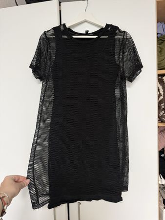 Mesh Overlay Dress - Black - Size 42