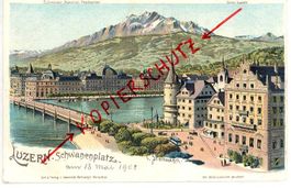 Luzern Litho schlumpf Schwanenplatz 1902