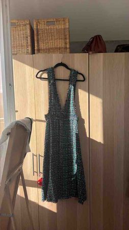 Tweed Pinafore Dress in Dark Green Pattern New Condition