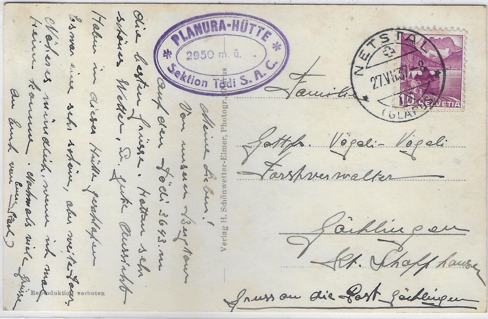 Cartoline postali: Planurahütte S.A.C. mit Scheerhorn und – Usato da Ettingen venduto da Kartenplanet 1
