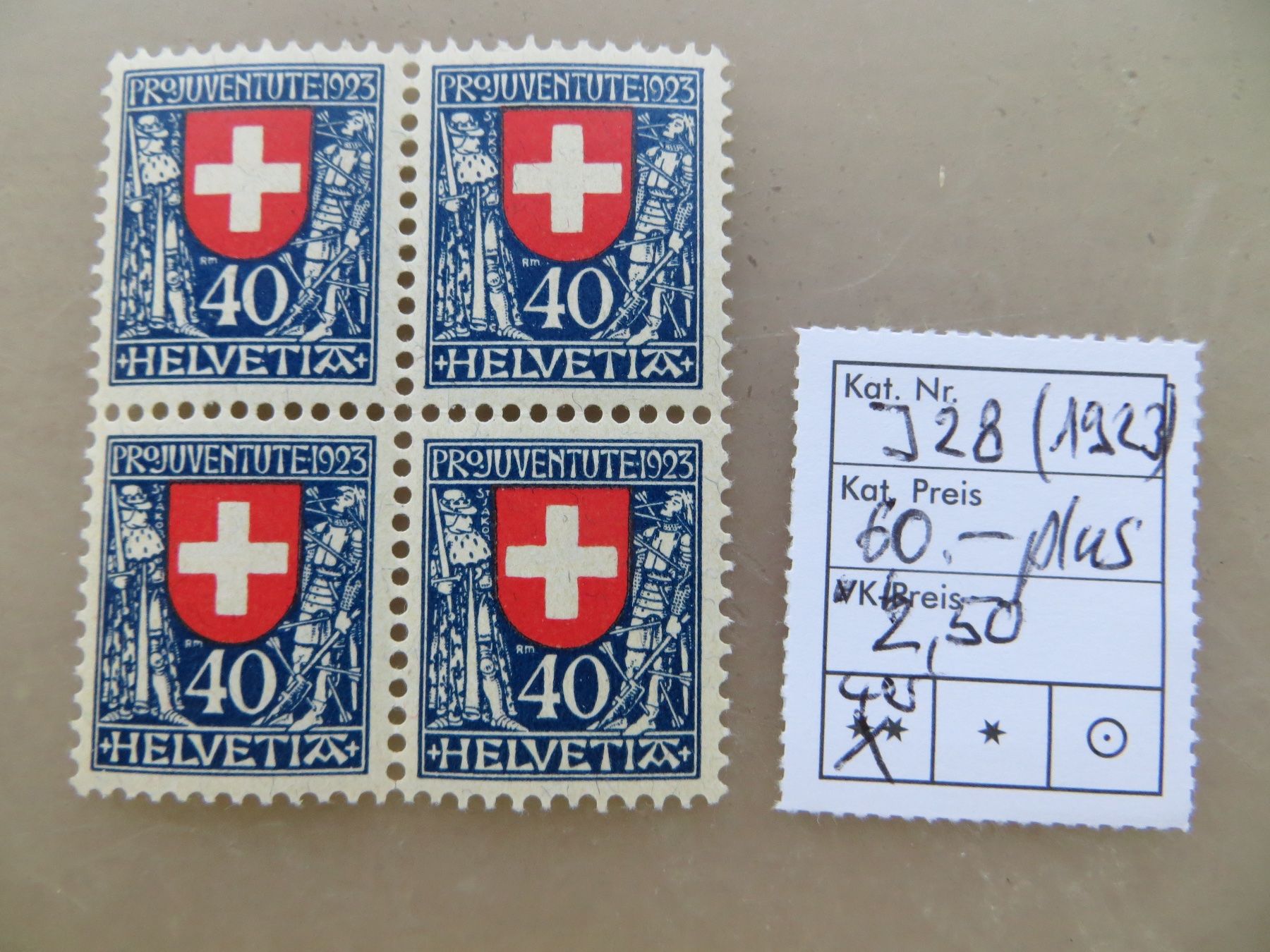 Alle Briefmarken: Viererblock PJ 1923** – Neu (gemäss Beschreibung) aus Basel von 8013
