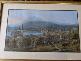 Grosse antike Umrissradierung Luzern ev. Maria Alois Schmid