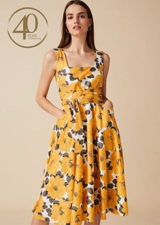 Phase Eight Kleid Gr. UK 12 EU 40 Baumwolle Gelb Blumen NEU
