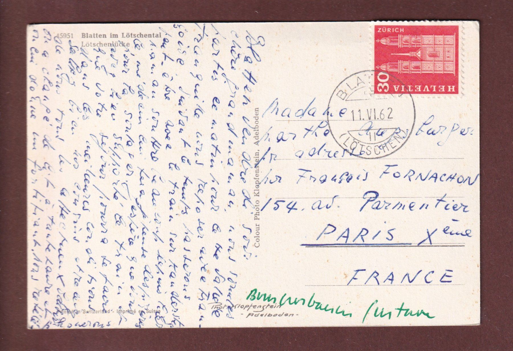 Cartoline postali: BLATTEN - Lötschenlücke - 1962 // Falte // – Usato da Pully venduto da nicecards 1