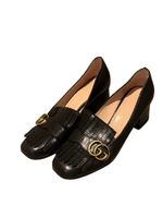 Gucci Women's Black Leather Loafers with Block Heels, 38