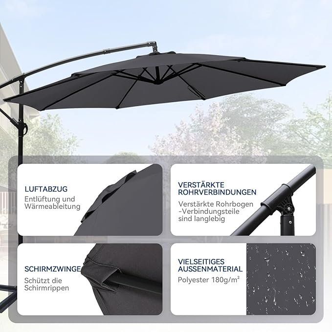 Sonnenschirme: Ampelschirm 300 cm mit Ständer UV-Schutz Wind – Neu und originalverpackt aus Dietikon von Abverkauf10 3