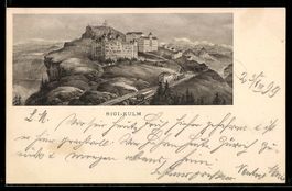 Künstler-AK Rigi-Kulm, Hotel und Zahnradbahn