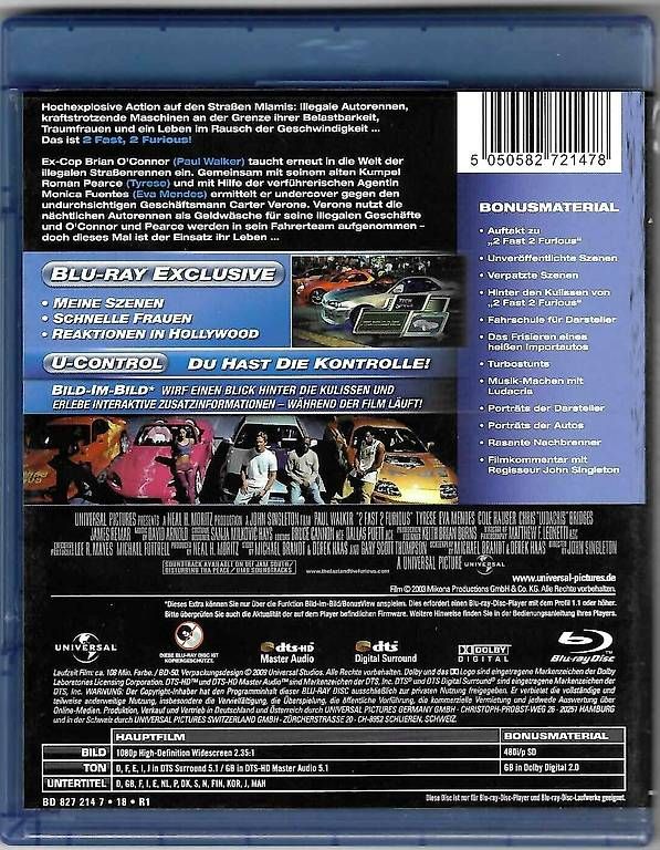 Tutti i DVDs: 2 Fast 2 Furious - Blu-ray Film – Usato da Dörflingen venduto da Super-Bob 1