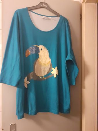 Damen T-Shirt blau mit Vogel Motiv Grösse 52 