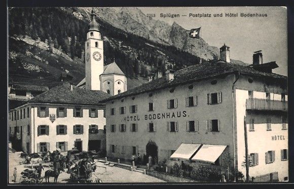 Ansichtskarten: AK Splügen, Postplatz, Hotel Bodenhaus – Gebraucht aus Berlin von bartko-reher