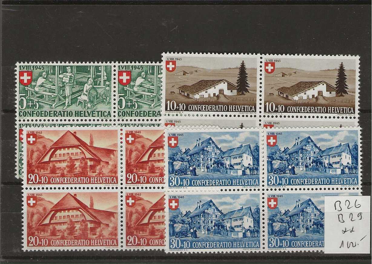 Tutti i francobolli: timbre Pro Patria 1945 B26 à B29 ** bloc de 4 – Nuovo (secondo la descrizione) da Sorvilier venduto da carose01