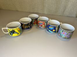 6 Bopla! Langenthal Kaffeetassen gebraucht bunt - Los 11